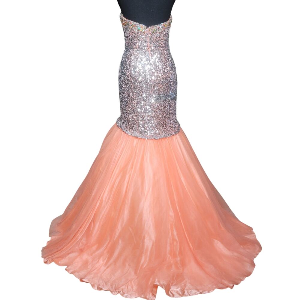 MacDuggal Mermaid Sweetheart Sequin Bead Peach Tulle Trumpet Dress Ball Gown✨️6 - Picture 2 of 16